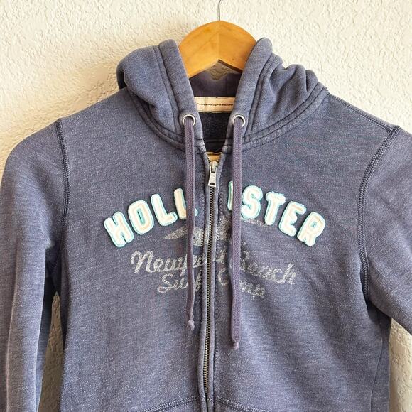 Hollister Y2K Hoodie Zip Up Jacket Medium Hooded Lightweight Logo Distressed - Picture 2 of 6